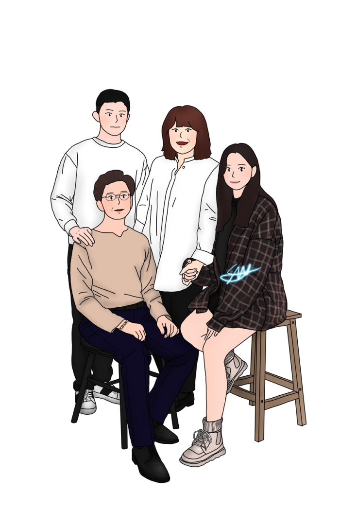 가족사진 라인드로잉 일러스트