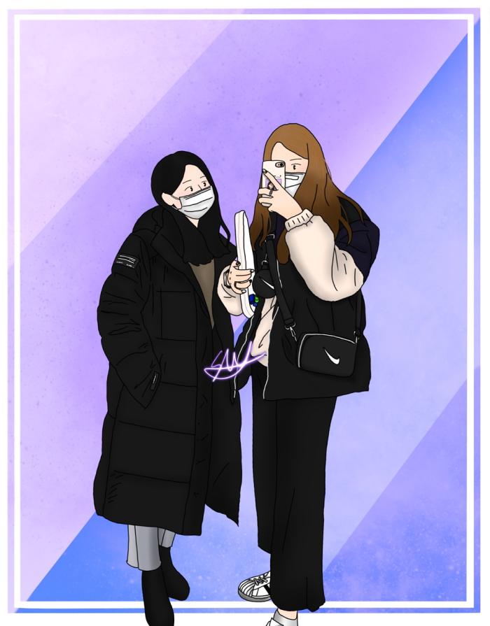 우정 라인드로잉 일러스트