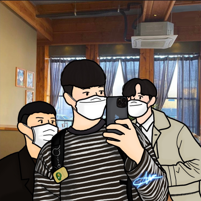 3인 우정 라인드로잉 일러스트