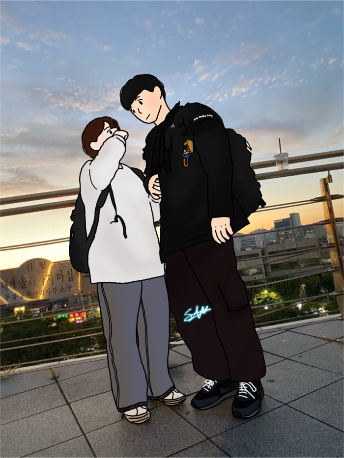 커플 라인드로잉 일러스트